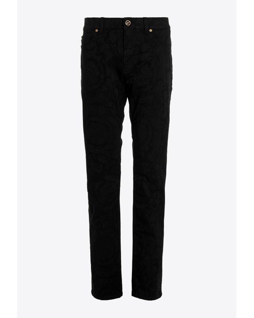 Versace Barocco Jacquard Slimfit Jeans in Black for Men Lyst UK