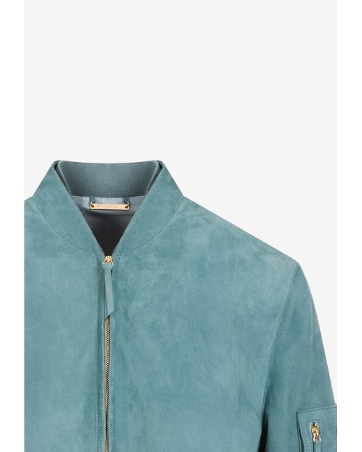 Giorgio Armani Blue Zip-Up Leather Jacket