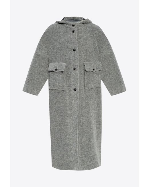 Emporio Armani Gray Button-Down Wool Coat With Hood