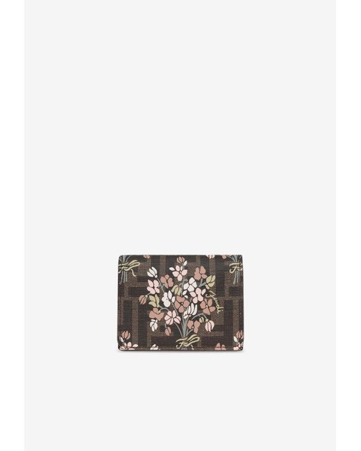 Fendi White Medium Flower Bouquet Tri-Fold Wallet