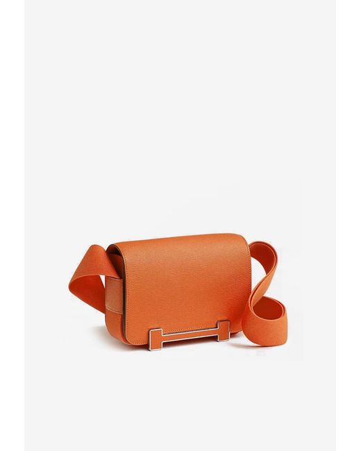 Hermès Geta Shoulder Bag In Orange Chèvre Mysore With Palladium 