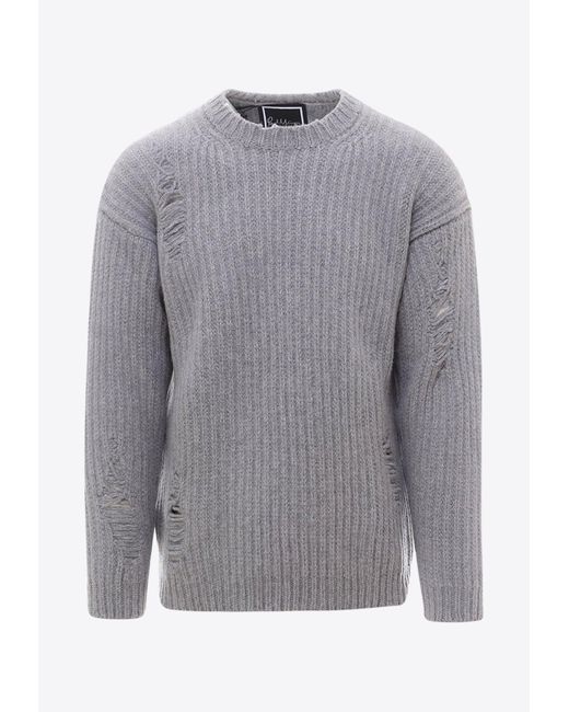 PAUL MÉMOIR Gray Distressed Wool Sweater for men