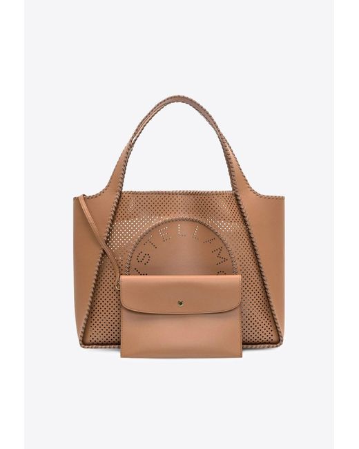Stella McCartney Brown Perforated Logo Faux Leather Tote Bag