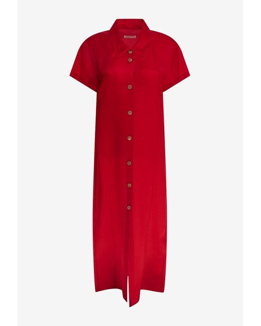Khaite Red Effy Silk Midi Dress