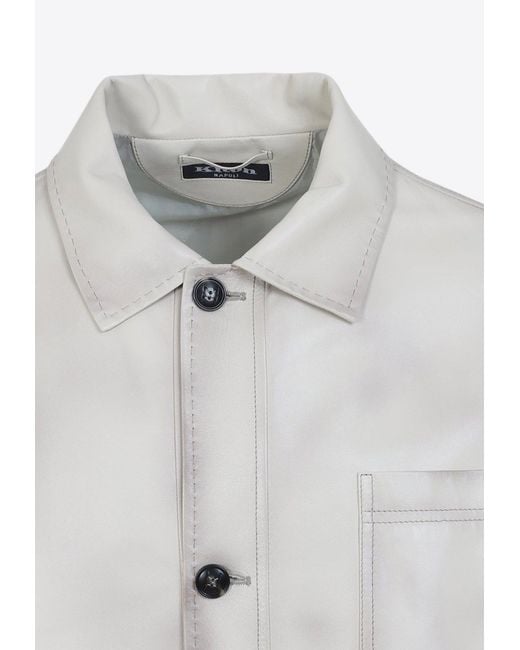 Kiton White Button-Up Leather Jacket for men