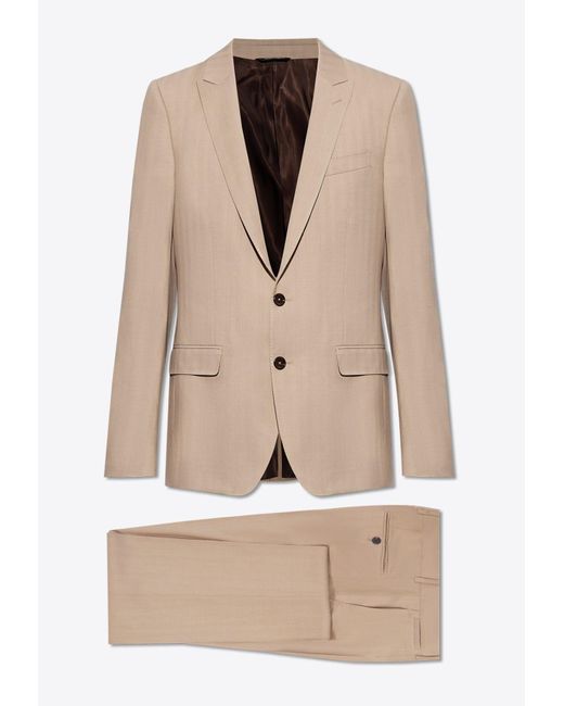Dolce & Gabbana Natural Single-Breasted Pinstripe Wool Suit for men