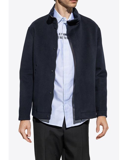 Emporio Armani Blue High-Neck Wool Reversible Jacket for men