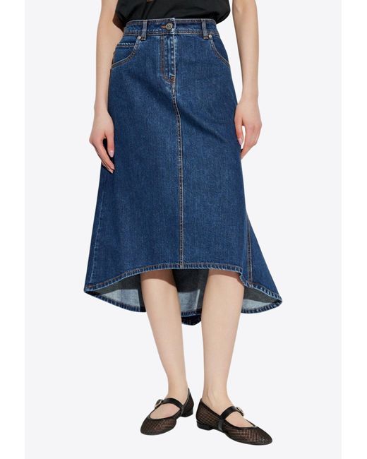 Etro Blue Pegaso Asymmetric Denim Midi Skirt