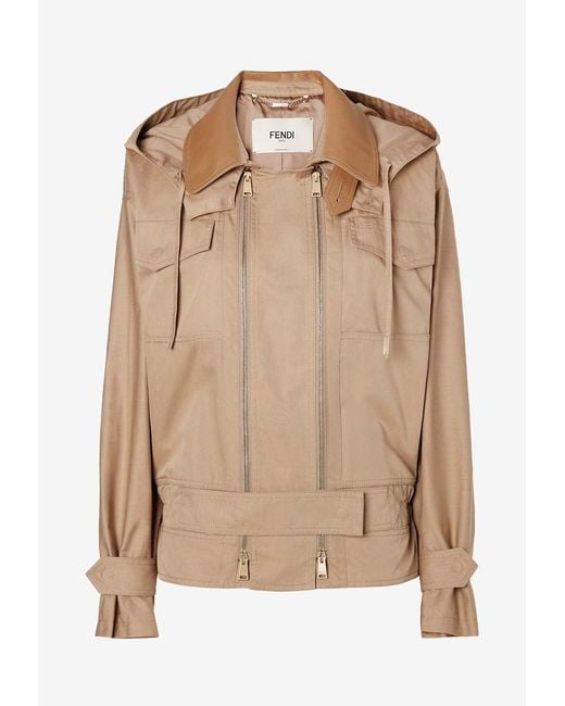 Fendi Natural Zip-Up Bomber Jacket