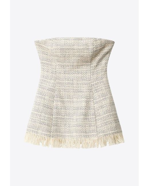 Staud White Silvia Strapless Tweed Top