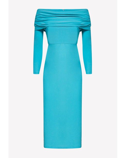 Solace London Blue Willow Off-shoulder Crepe Midi Dress