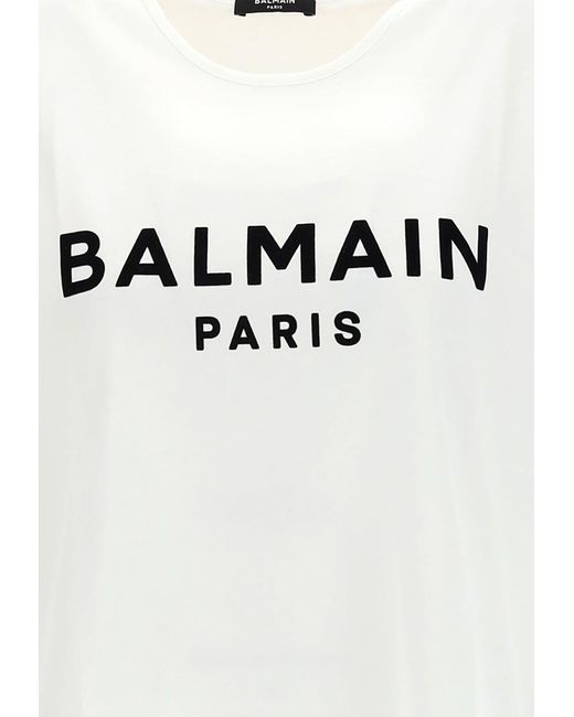 Balmain White Logo Print Sleeveless T-Shirt