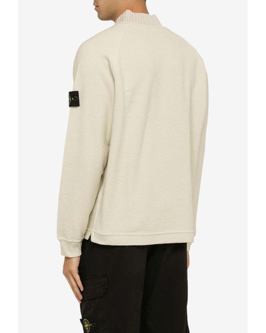 Stone Island Natural Mock Neck Sweater With Logo Patch for men