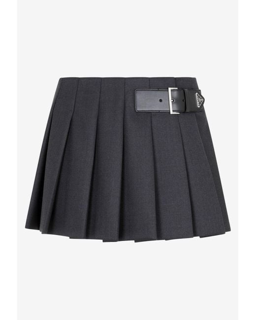 Prada Gray Pleated Mini Skirt In Wool