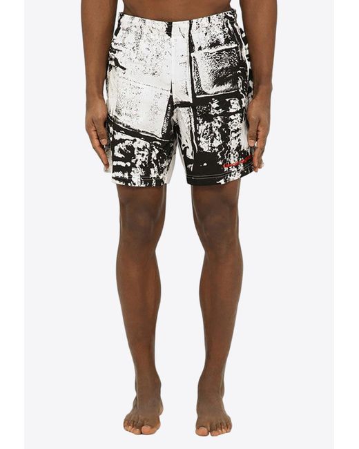Alexander McQueen Black Abstract Print Swim Shorts for men