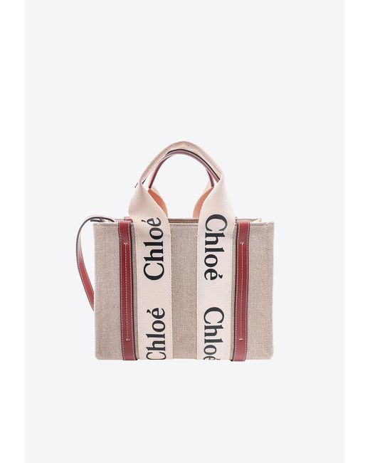 Chloé Pink Small Woody Logo-Strap Tote Bag