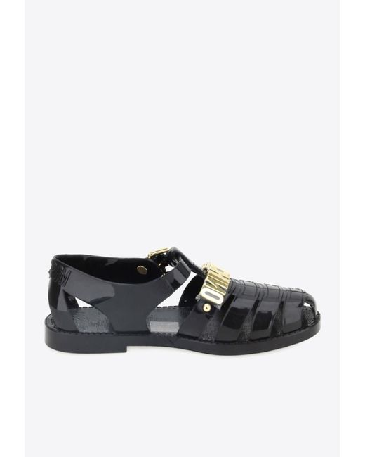 Moschino Black Logo Lettering Jelly Sandals