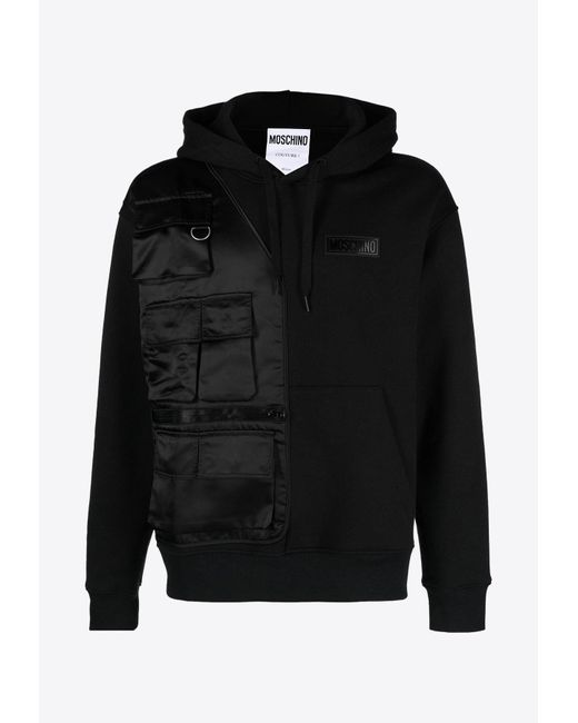 Moschino Black Logo Cargo Hooded Sweatshirt for men