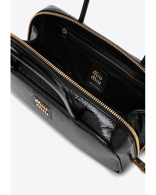 Miu Miu Black Beau Naplak Patent Leather Shoulder Bag