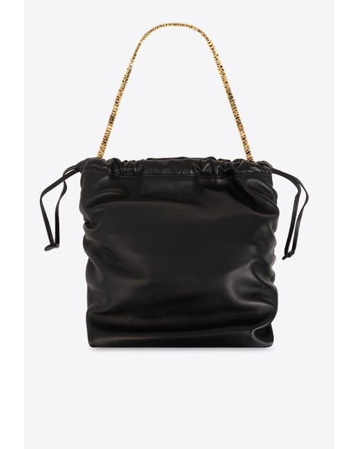 Moschino Black Logo-Appliqué Leather Bucket Bag