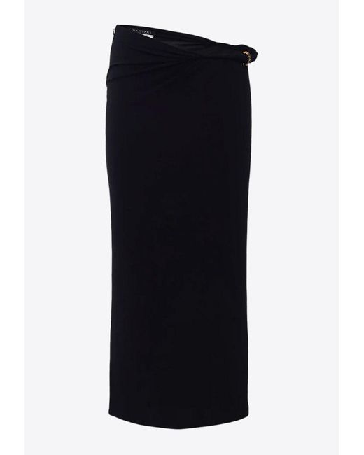 Versace Black La Greca Midi Skirt
