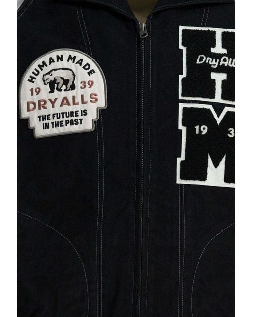Human Made Black Satin Varsity Bomber Jacket for men