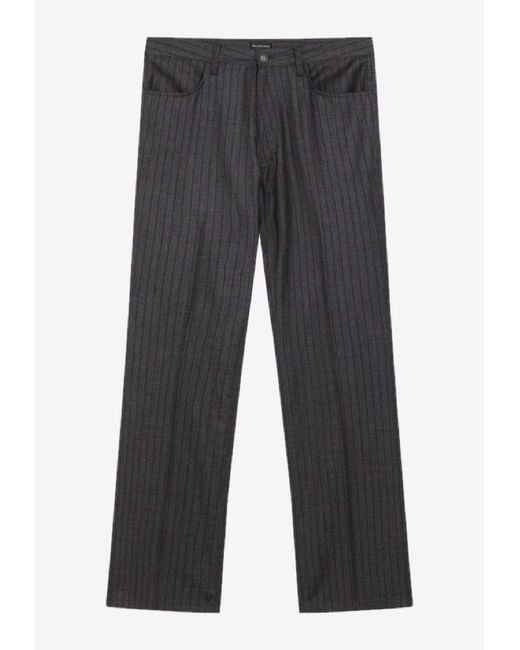Balenciaga Gray Pinstripe Wool Tailored Pants for men