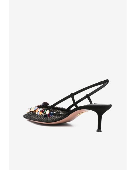 Aquazzura White Can Can 50 Paillettes-Embellished Mesh Pumps