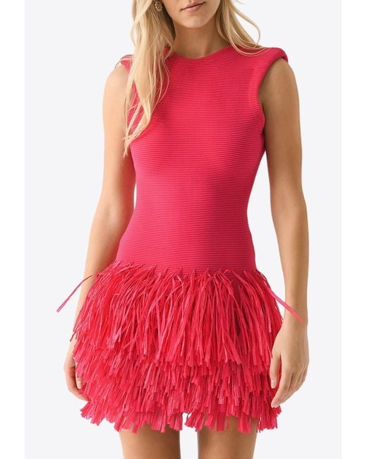 Aje. Red Rushes Fringe Knitted Mini Dress