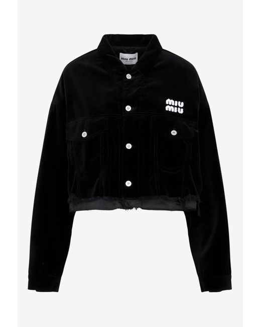 Miu Miu Black Logo Velvet Cropped Jacket