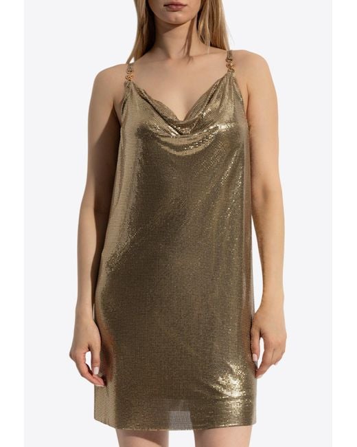 Versace Women's Green Metal Mesh Cowl Neck Mini Dress