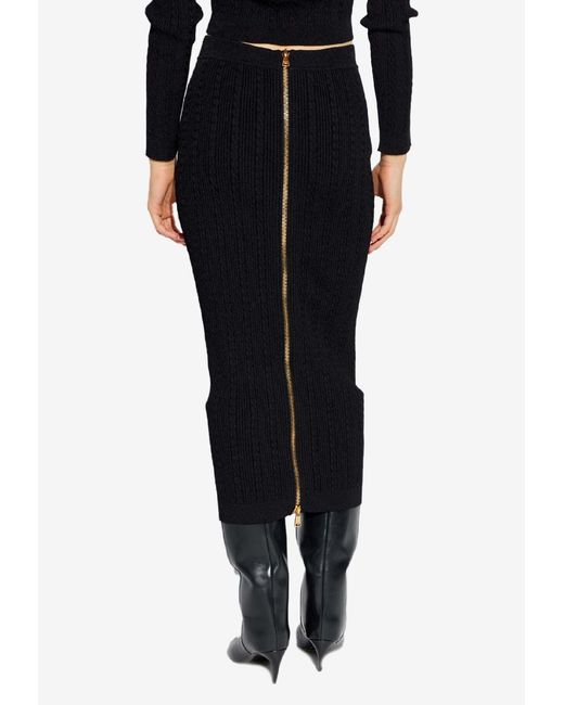 Balmain Black Decorative-Buttons Pencil Midi Skirt