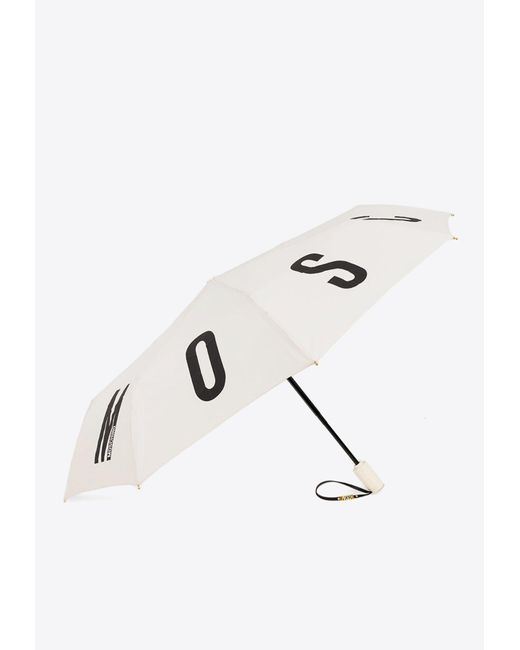 Moschino White Maxi Logo Lettering Folding Umbrella