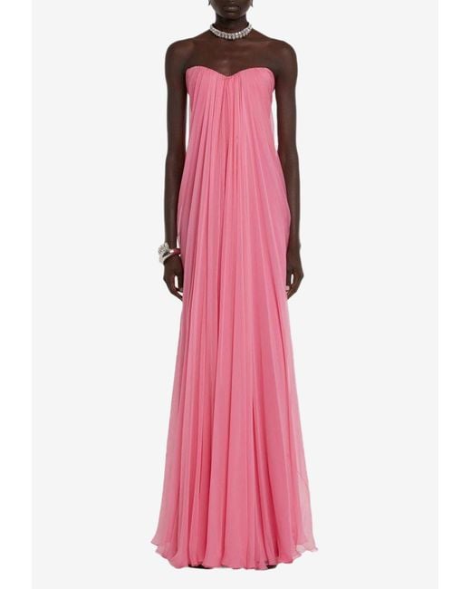 Alexander McQueen Pink Strapless Silk Chiffon Gown
