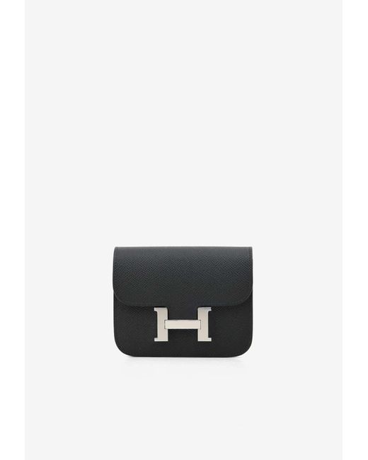 Hermès White Constance Slim Wallet In Black Epsom With Palladium Hardware