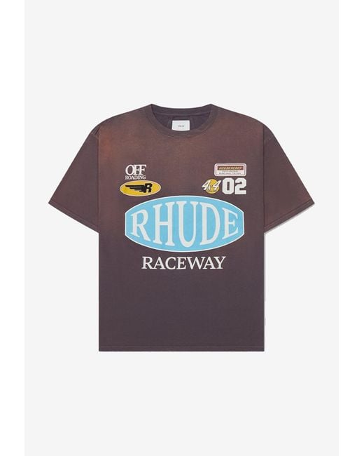 Rhude Gray Raceway Printed Vintage T-Shirt for men