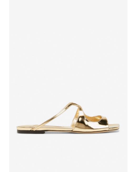 Jimmy Choo Anise Metallic Leather Flat Sandals