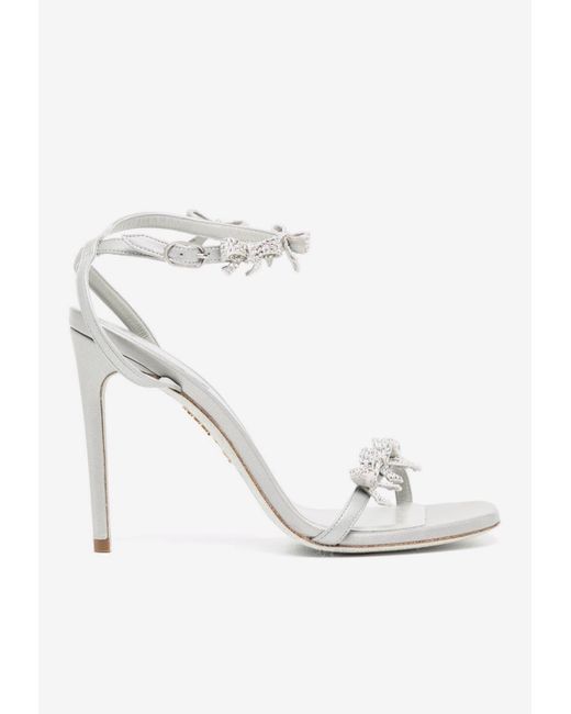 Rene Caovilla White 105 Crystal-Embellished Bows Sandals