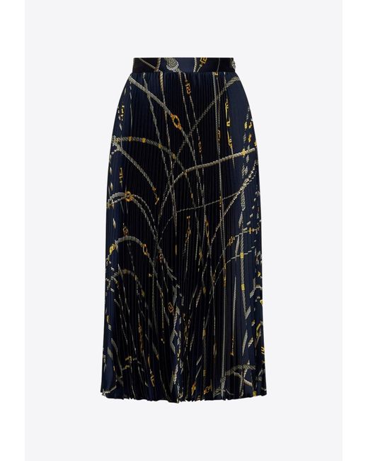 Versace Black Nautical Print Pleated Midi Skirt