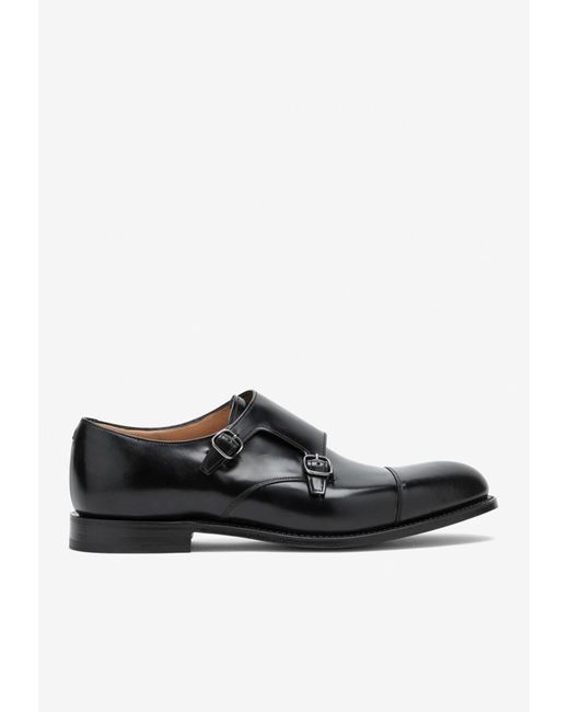 Church's Black Detroit Monk Strap Shoes In Polished Leather for men