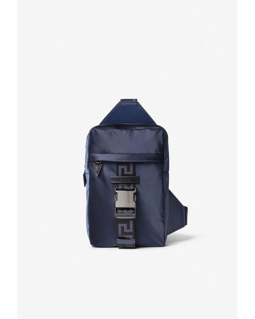 Versace Blue Greca Single Strap Backpack for men