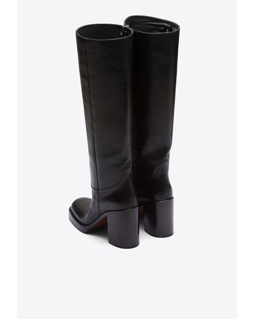 Prada Black 90 Knee-High Leather Boots