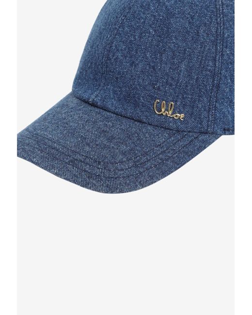 Chloé Iconic Logo Denim Cap in Blue | Lyst