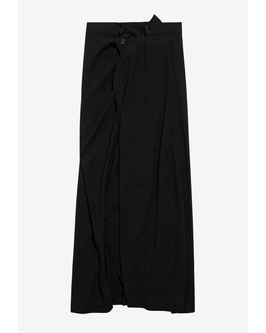 Balenciaga Black Knotted Crepe Maxi Skirt