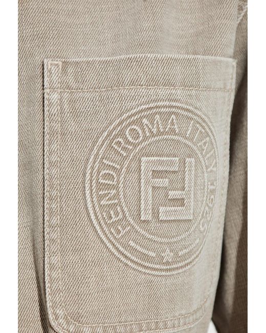 Fendi Gray Embossed Logo Belted Denim Shirt