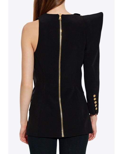Balmain Black Asymmetric Jacket With Structured Shoulder