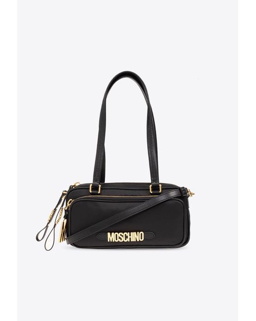 Moschino Black Logo Plaque Shoulder Bag