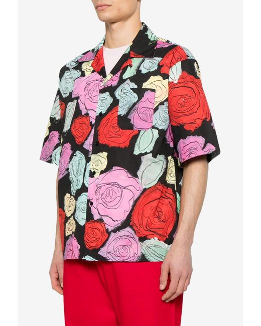 Marni Red Rose Print Short-Sleeved Shirt for men