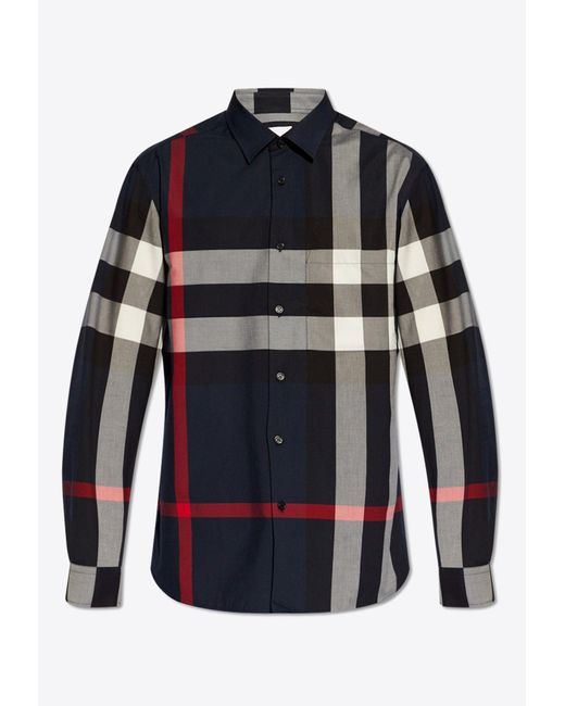Burberry Signature Check Long Sleeved Shirt in Blue for Men Lyst