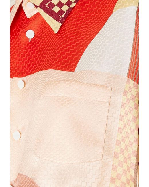 Fendi White Patchwork Print Cropped Silk Shirt